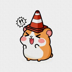 Cute animal hamster and traffic cone 