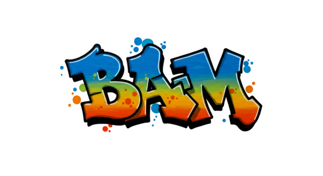 BAM Graffiti Text Typography Graphic with Blue Orange Isolated Design - Powered by Adobe
