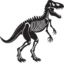 Tyrannosaurus Rex Skeleton Profile Illustration in Black and White Silhouette