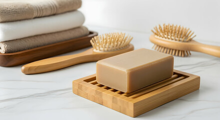 Minimalist Zero Waste Self Care Kit with Soap, Hairbrush, and Towels