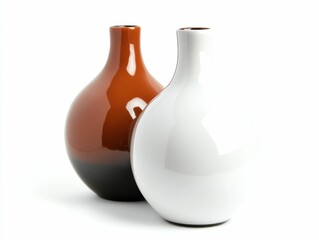 Two ceramic vases, one brown and one white, on a white background
