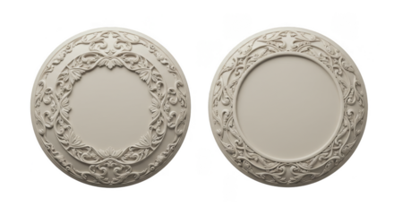 Beige Circular Ornate Decorative Elements with Floral Classic Patterns