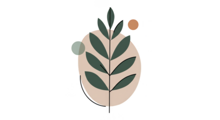 Botanical Leaf Branch Circle Illustration Boho Style Transparent Design