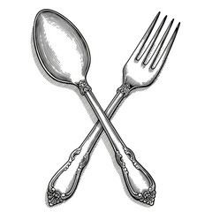 Cutlery Utensils Silverware Spoon and Fork Cross Illustration on Transparent