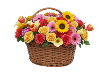 Cutout Flower Basket Floral Bouquet Gift with Transparent Background
