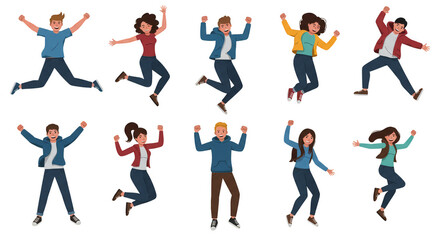 Cartoon People Jumping Illustration Happy Group Celebration Fun Joy