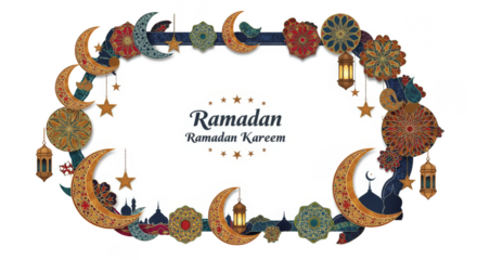Decorative Ramadan Border Illustration with Gold Stars and Arabic Design