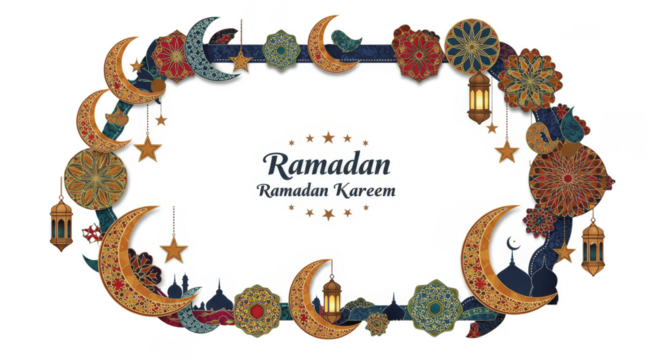Decorative Ramadan Border Illustration with Gold Stars and Arabic Design