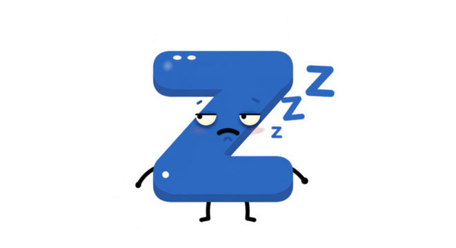Cartoon Blue Alphabet Letter Z Sleeping Character Illustration