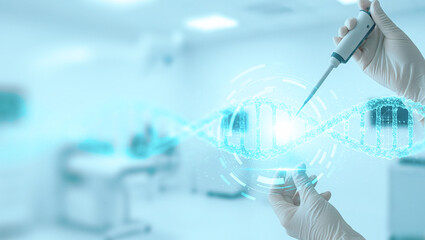 Hands in gloves hold needle near brain graphic in a medical setting. Great for pharmaceutical branding scenes, clinical mockups, or futuristic biotech presentations