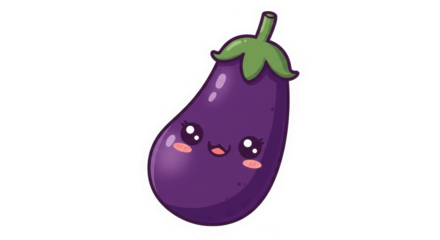 Cute Kawaii Eggplant Illustration With Cartoon Style and Transparent Background