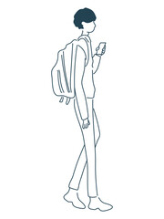 歩きながらスマホを操作する少年（線と塗り以外は透過性です）