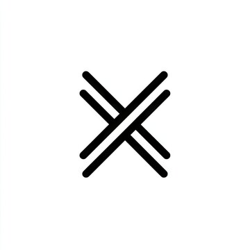 Minimalist black X-shaped logo design, featuring two parallel lines intersecting to form a bold, simple cross