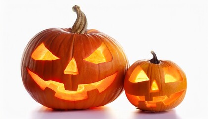 Illuminated Halloween Jack o' lanterns Spooky Carved Pumpkins Glowing in the Dark for Autumn Holiday
