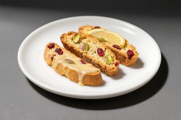 Pistachio & Cranberry Biscotti with Lemon Glaze