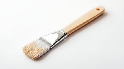paintbrush shown with a wooden handle and soft bristles on a pure white surface, perfect for showcasing painting essentials and artistic visuals