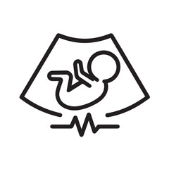 Minimalist Ultrasound Icon of Fetus with Heartbeat Line – Medical and Pregnancy Concept