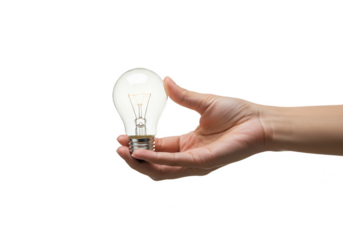 Hand Holding Glowing Lightbulb Idea Innovation on Transparent Background