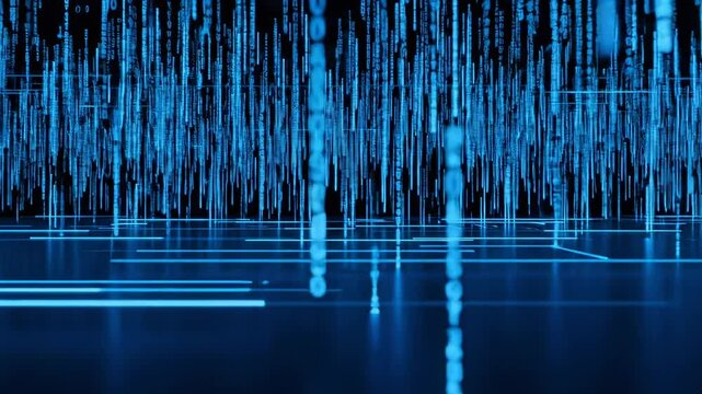 Futuristic Blue Digital Data Stream - Binary Code Matrix Background
