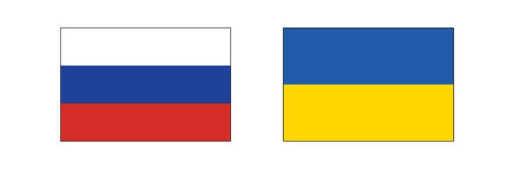 Flags of Russia and Ukraine.  Russia flag.  Ukraine flag. Computer digital vector illustration.