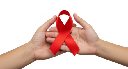 Hands Hold Red Ribbon for AIDS Awareness Support Transparent PNG