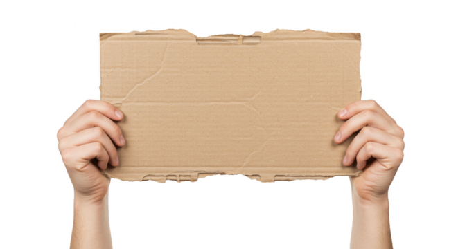Hands Hold Brown Cardboard Blank Sign Transparent Background