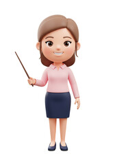 Illustration 3D Teacher Woman with Pointer Transparent Background