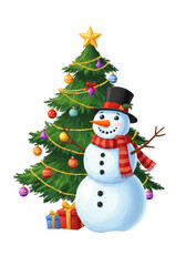 Illustration Christmas Tree Snowman Winter Celebration Festive Season Gift