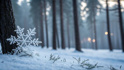 Winter Wonderland A Snowflake's Gentle Rest in the Frozen Forest