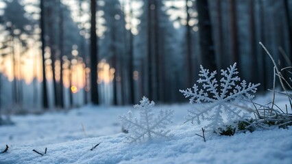 Winter Wonderland Delicate Snowflakes in a Frosty Forest
