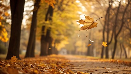 Autumn's Embrace A Falling Leaf in Golden Sunlight