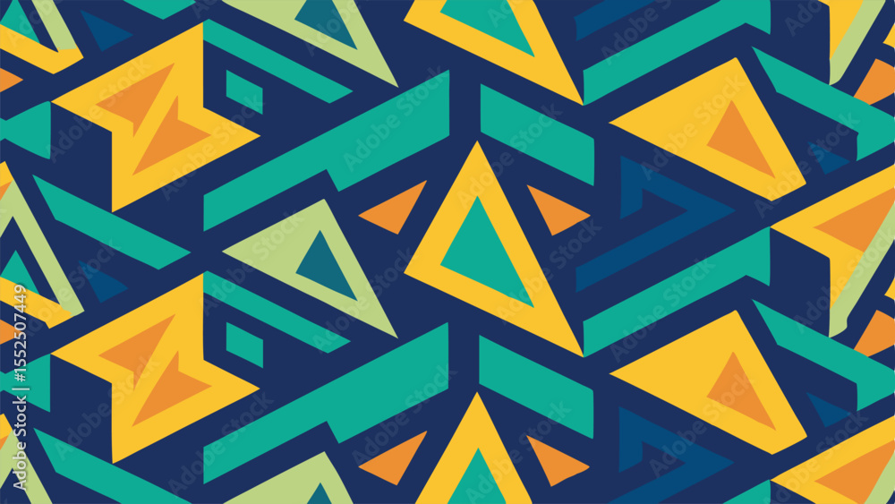 Poster geometric abstract pattern with triangles and rectangles in teal yellow and blue background