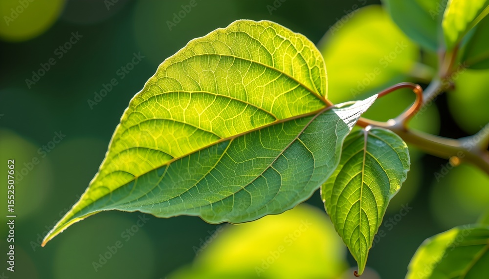 Poster sunlight streaming through vibrant green leaves, creating a beautiful and natural display of nature'
