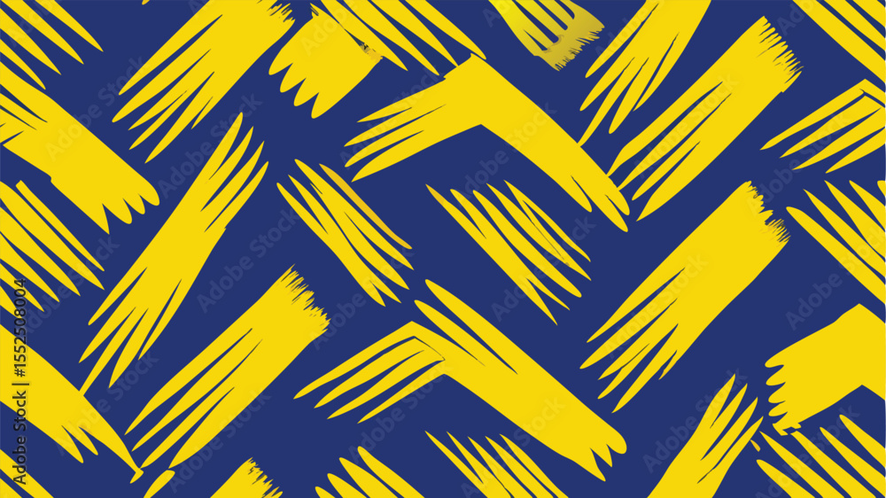 Poster yellow brush strokes on a deep blue background abstract pattern vector