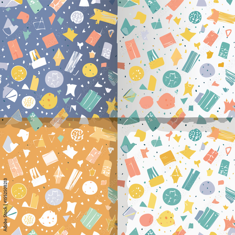 Poster four seamless patterns of abstract geometric shapes and textures vector
