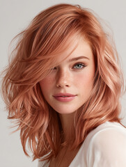 Naklejka premium Woman with Shoulder-length strawberry blonde hair | fashion photo