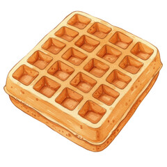 Illustration of Golden Crunchy Waffle Stack with Transparent Background