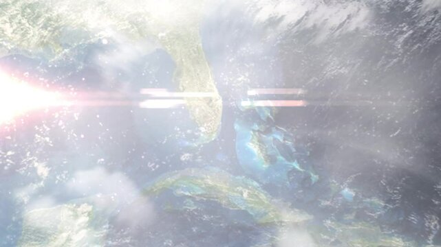 Earth zoom in from space and focus on Miami Beach, Florida, USA. Background for travel intro or blog. Satellite view. 3D style Animation. Images from NASA.