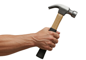 Illustration of Strong Hand Gripping Hammer Construction Tool on Transparent