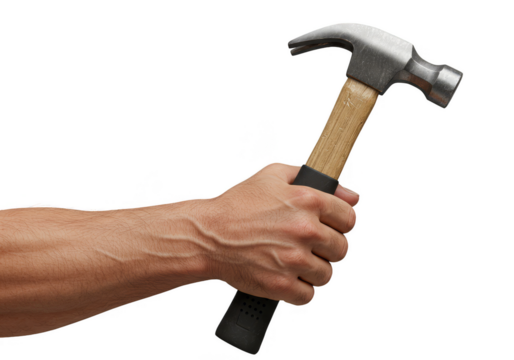 Illustration of Strong Hand Gripping Hammer Construction Tool on Transparent
