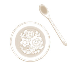 Vector Illustration Logo Simple line art Top View Chawanmushi Japanese Egg Custard 