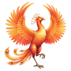 Obraz premium Illustration of Majestic Orange Phoenix Bird with Fiery Wings Isolated
