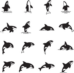 Orca Whale Vector Bundle – Cartoon, Silhouette, and Flat Style Set