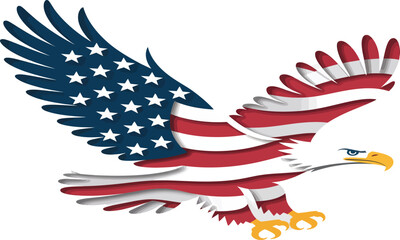 American eagle soaring with stars and stripes, a bold patriotic design perfect for Memorial Day or Fourth of July celebrations.