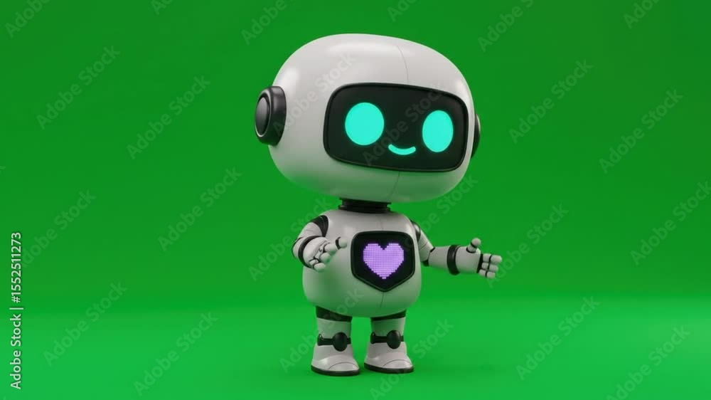 Poster adorable 3d render of a friendly robot with a heart