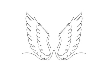 Hand-drawn angel wings one-line art drawing. Angel wings continuous outline icon vector.