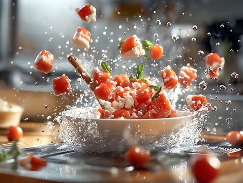 Dynamic Food Photography: A Watermelon and Feta Salad in Motion