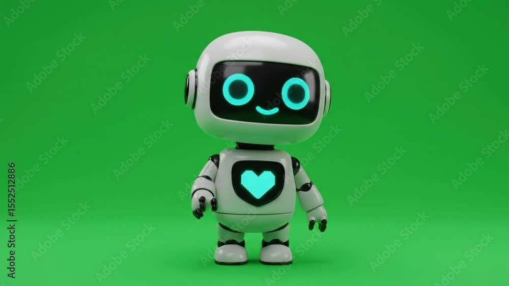 Poster adorable white robot with a heart: 3d render of a friendly ai