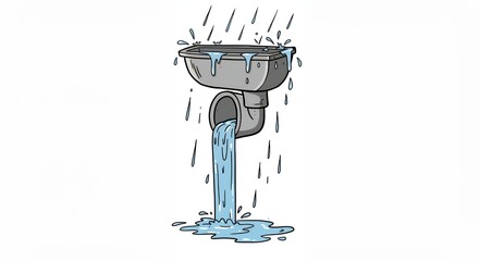 Rain falling into drainpipe illustration