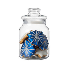 Glass jar filled with christmas cookies, holiday baking, festive treats, homemade sweets, winter desserts on transparent background